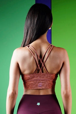 Cali Savannah Sports Bra Saffron Leopard, women's sports bra