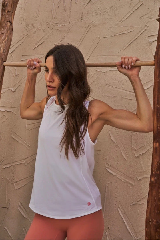 Long Tank White Embroidered