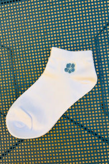  OC White Ankle Socks - Blue Flower