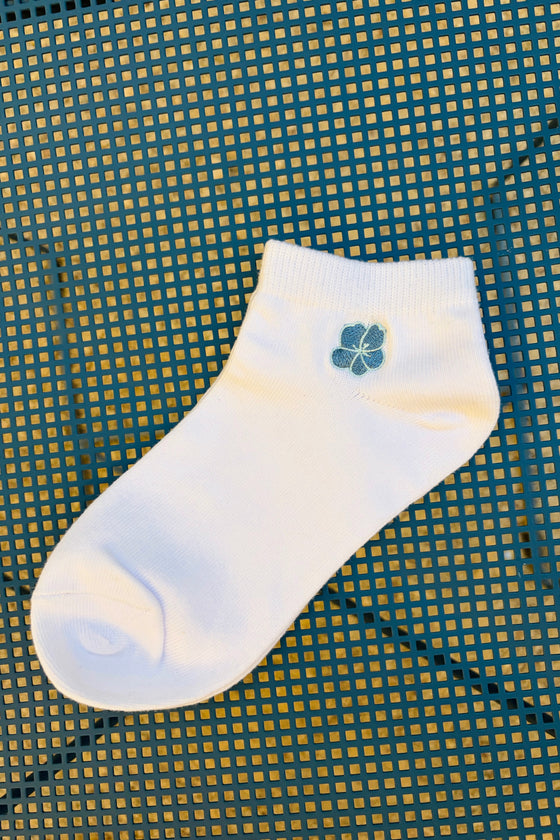 OC White Ankle Socks - Blue Flower