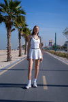 Palm Dress White Pleated Style